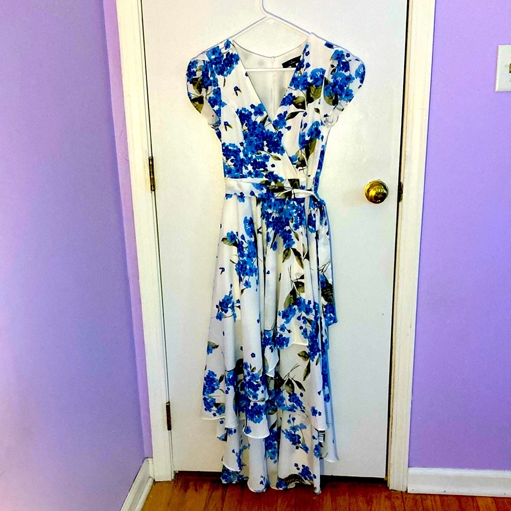 French Countryside White Floral Print High-Low Dress